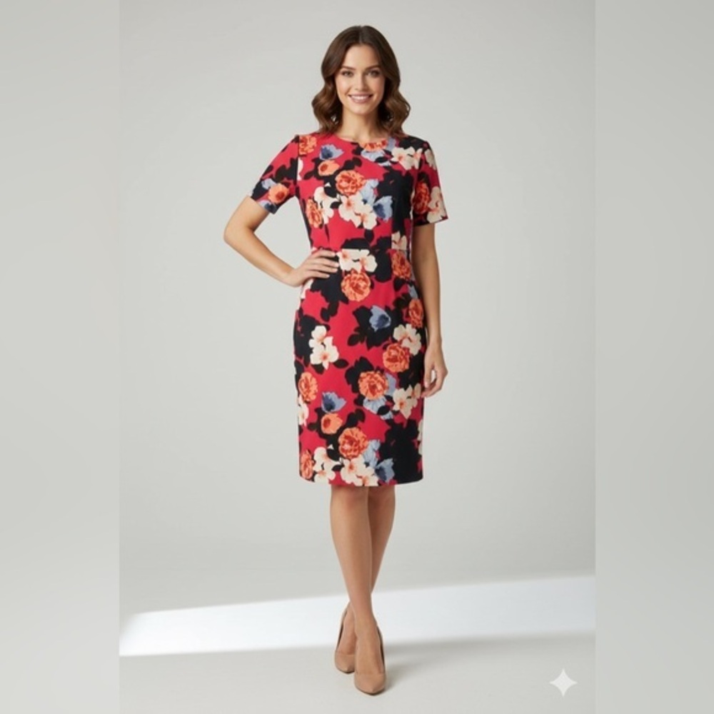 J. Crew Womens 2 Pink Black Floral Short Sleeve Sheath Dress Career XS